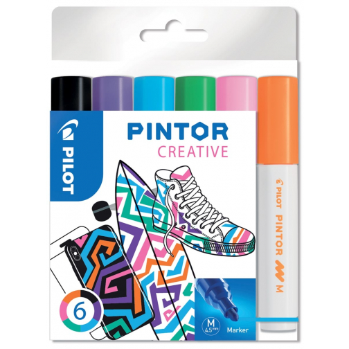 Pilot Pintor Creativ marker, medium, blister van 6 stuks in geassorteerde kleuren