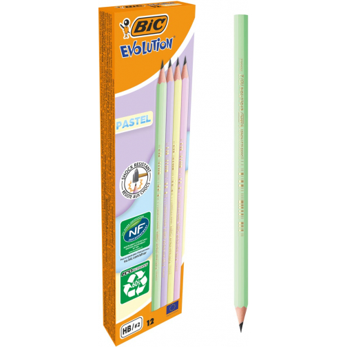 Bic grafietpotlood Evolution Pastel HB, doos van 12 stuks, assorti