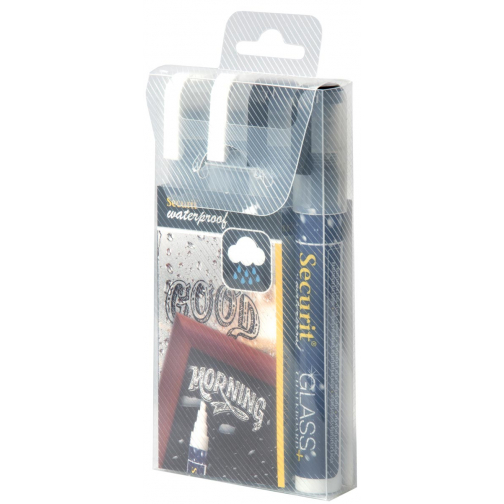 Securit Waterproof krijtmarker medium zwart/wit, blister met 4 stuks