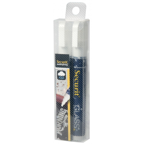 Securit Waterproof krijtmarker medium wit, blister met 2 stuks