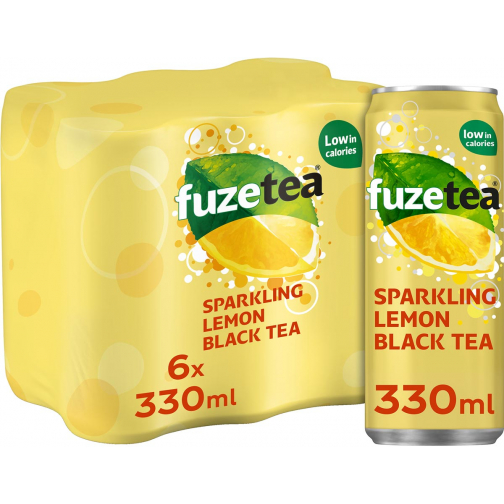 Fuze Tea frisdrank, bruisend, sleek blik van 33 cl, pak van 24 stuks, zwarte thee