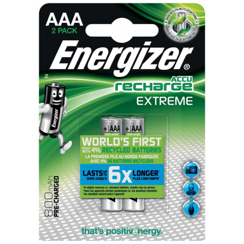 Energizer herlaadbare batterijen Extreme AAA, blister van 4 stuks