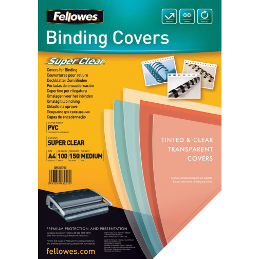 Fellowes omslagen, ft A4, PVC, 150 micron, pak van 100 stuks, transparant