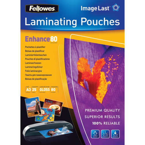 Fellowes lamineerhoezen Enhance80 ft A3, 160 micron (2 x 80 micron), glanzend, pak van 25 stuks