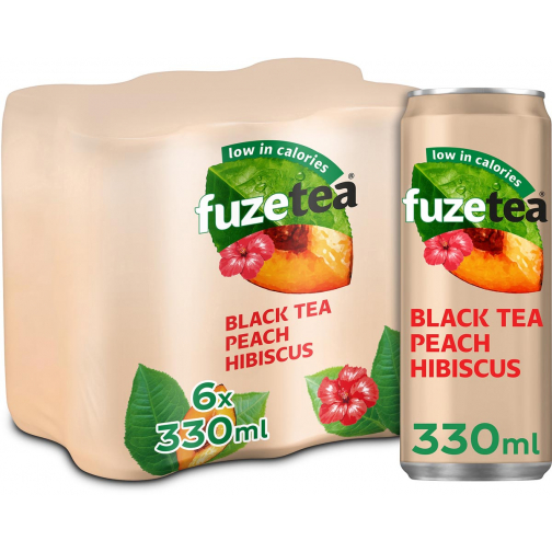 Fuze Tea frisdrank, niet-bruisend, sleek blik van 33 cl, pak van 24 stuks, perzik hibiscus