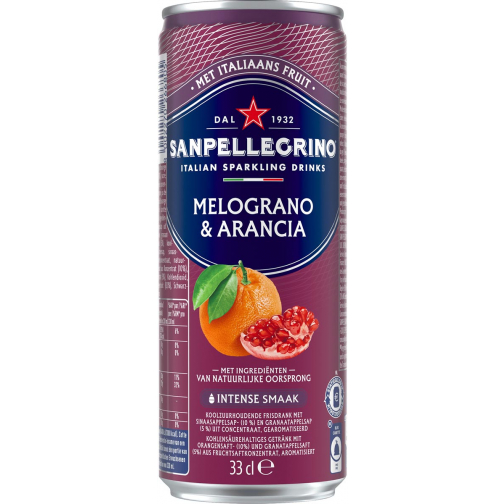 San Pellegrino limonade Melograno & Arancia, sleek blik van 33 cl, pak van 6 stuks
