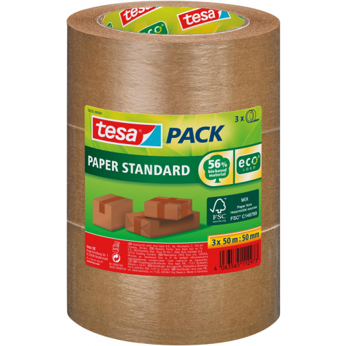 tesa verpakkingsplakband Paper Standard, ft 50 mm x 50 m, pak van 3 stuks