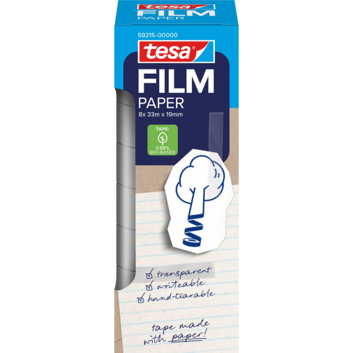 Tesafilm papier tape, ft 19 mm x 33 m, transparant, doos van 8 stuks