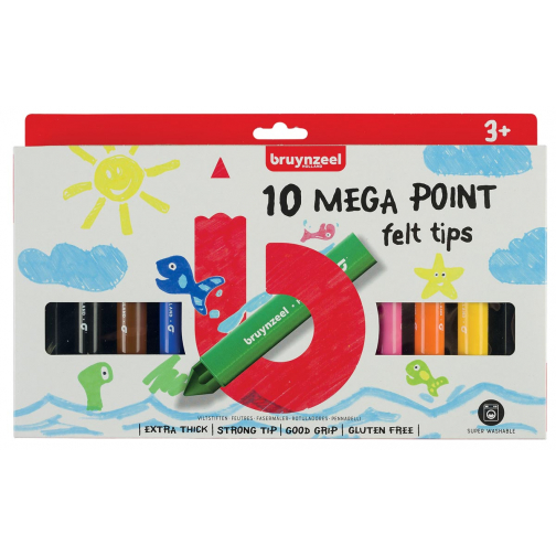 Bruynzeel Kids viltstiften Mega Point, blister van 10 geassorteerde kleuren