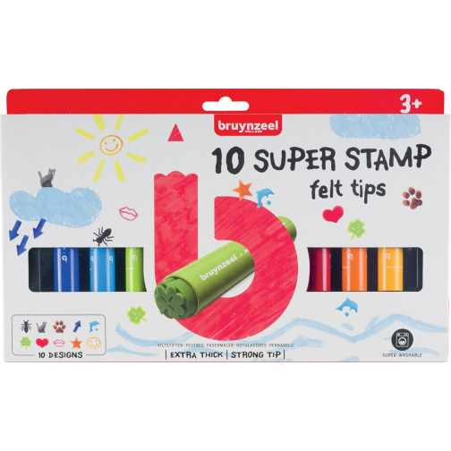 Bruynzeel Kids viltstiften Super Stamp, etui van 10 geassorteerde kleuren