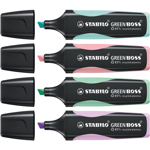 STABILO GREENBOSS PASTEL markeerstift, blister van 4 stuks in geassorteerde kleuren