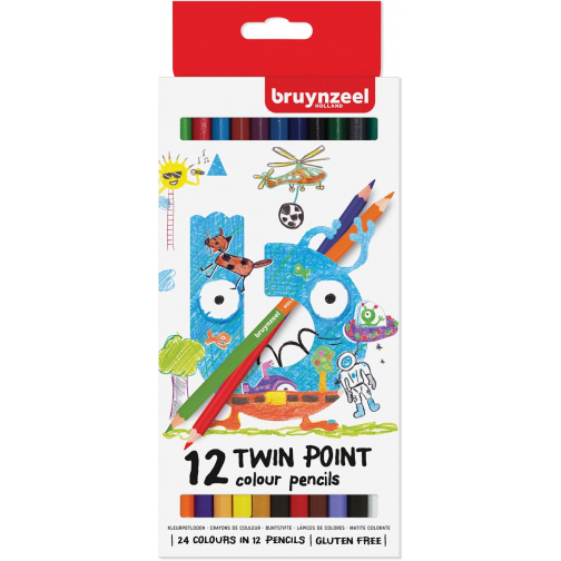 Bruynzeel Kids kleurpotloden Twin Point, set van 12 stuks in geassorteerde kleuren