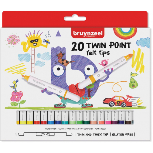 Bruynzeel Kids viltstiften Twin Point, set van 20 stuks in geassorteerde kleuren