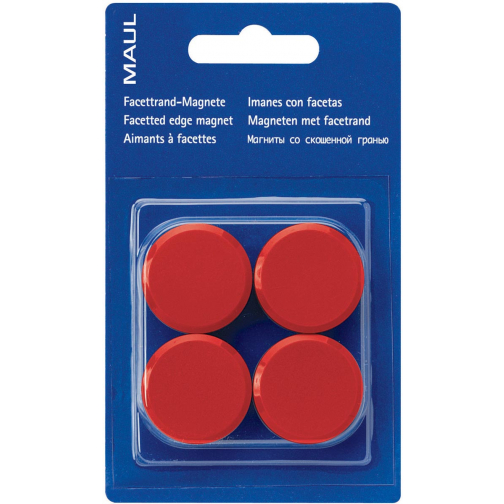 MAUL magneet Solid, 32 mm, trekkracht 800 gr, blister van 4 stuks, rood