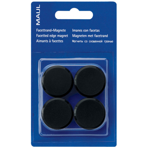 MAUL magneet Solid, 32 mm, trekkracht 800 gr, blister van 4 stuks, zwart