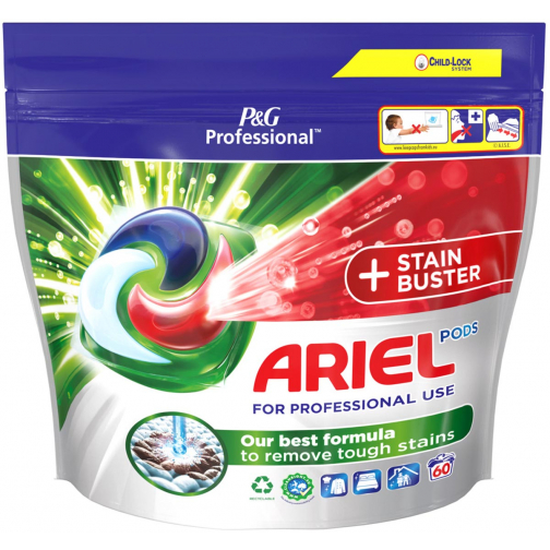 Ariel Professional wasmiddel All-in-1 + stainbuster, pak van 60 capsules