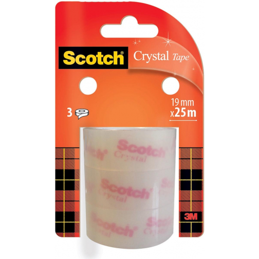 Scotch Crystal Clear Tape, Navullingen, 19 mm x 25 m, 3 rollen