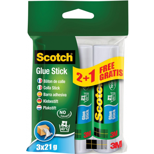 Scotch lijmstift permanent 21 g, blister van 2 + 1 stuk gratis