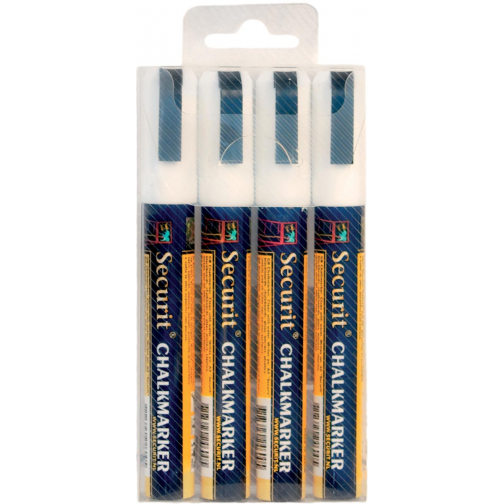 Securit krijtmarker medium wit, blister met 4 stuks