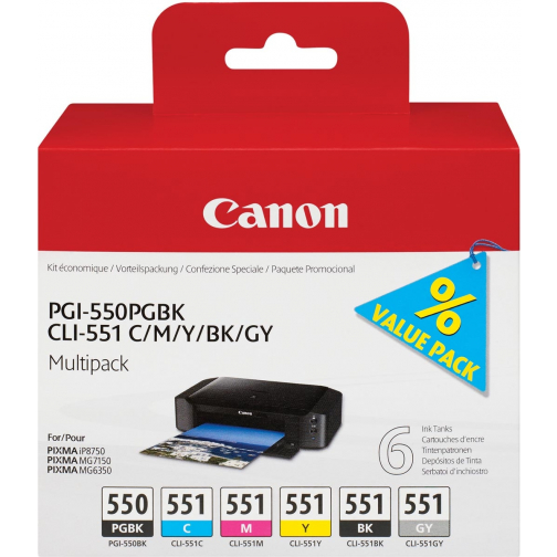 Canon inktcartridge PGI-550PGBK+CLI-551, OEM 6496B005, zwart, pigment zwart, cyaan, magenta, geel, grijs