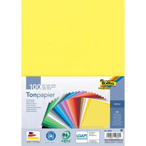 Folia gekleurd tekenpapier, 130 g, ft 21 x 29,7 cm, A4, geassorteerde kleuren, pak van 100 vel