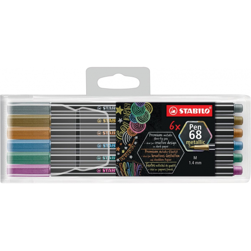 STABILO Pen 68 metallic viltstift, 6 kleuren, etui van 6 stuks
