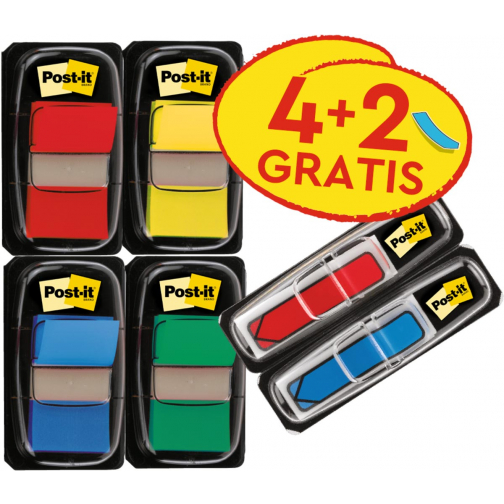 Post-it index standaard, ft 25 mm x 43.2 mm, voordeelpack van 4 stuks + 2 x Post-it Index pijltjes