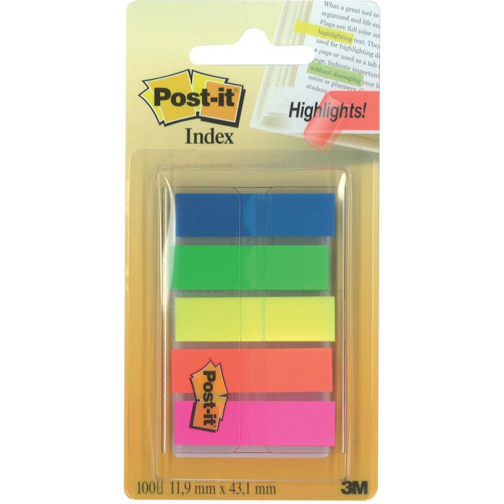 Post-it index translucent, ft 11,9 x 43,2 mm, houder met 20 tabs in 5 verschillende kleuren