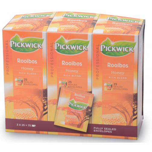 Pickwick thee, rooibos en honing, pak van 25 zakjes