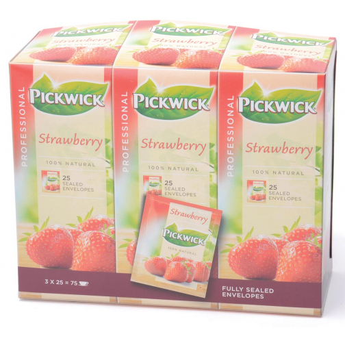 Pickwick thee, aardbei, pak van 25 zakjes