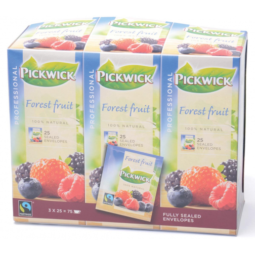 Pickwick thee, bosvruchten, fairtrade, pak van 25 zakjes