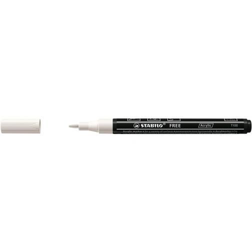 STABILO free acrylmarker T100, ronde punt, 1-2 mm, wit