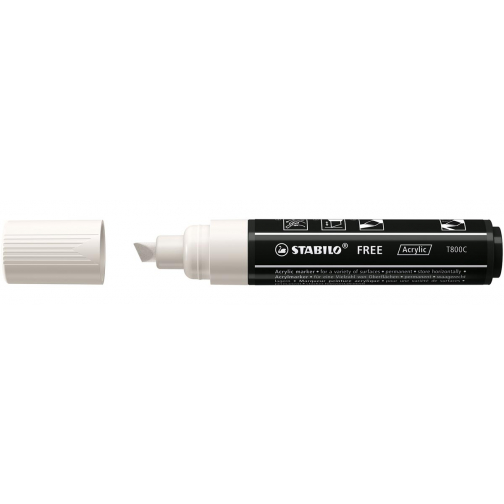 STABILO free acrylmarker T800, schuine punt, 4-10 mm, wit