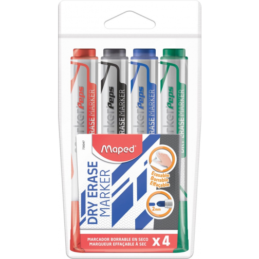 Maped whiteboardmarker Jumbo, ronde punt, etui van 4 stuks in geassorteerde kleuren