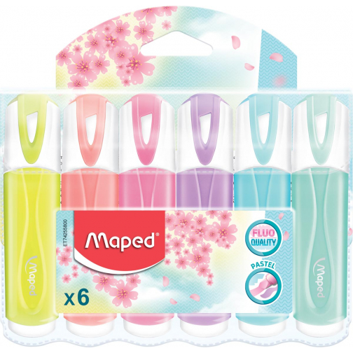 Maped markeerstift Color'Peps, geassorteerde pastelkleuren, 6 stuks in een ophangetui