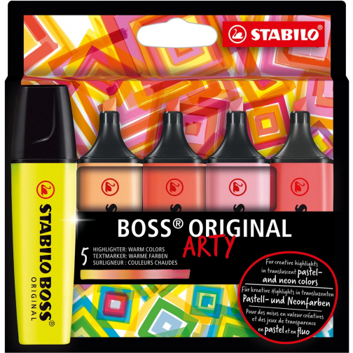 STABILO BOSS ORIGINAL markeerstift Arty, kartonnen etui van 5 stuks in geassorteerde kleuren