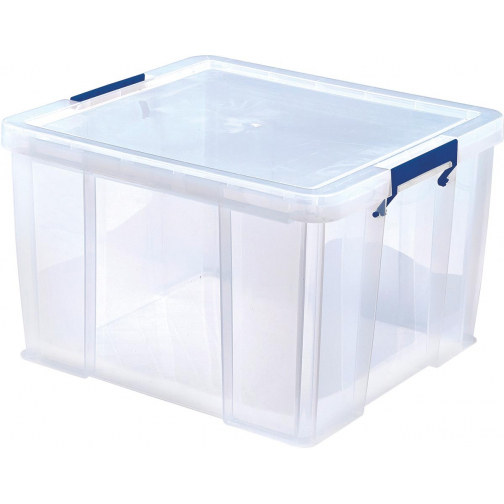 Bankers Box opbergdoos 48 liter, transparant met blauwe handvaten, per stuk verpakt in karton