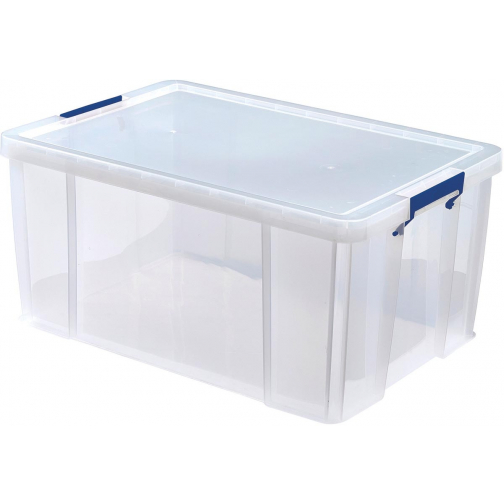 Bankers Box opbergdoos 70 liter, transparant met blauwe handvaten, per stuk verpakt in karton