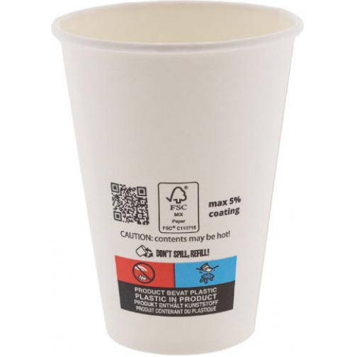 Beker uit karton, 180 ML, wit, pak van 100 stuks