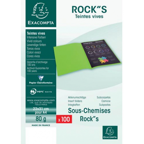 Exacompta Rock's 80 dossiermap, ft 22 x 31 cm, pak van 100 stuks, wit