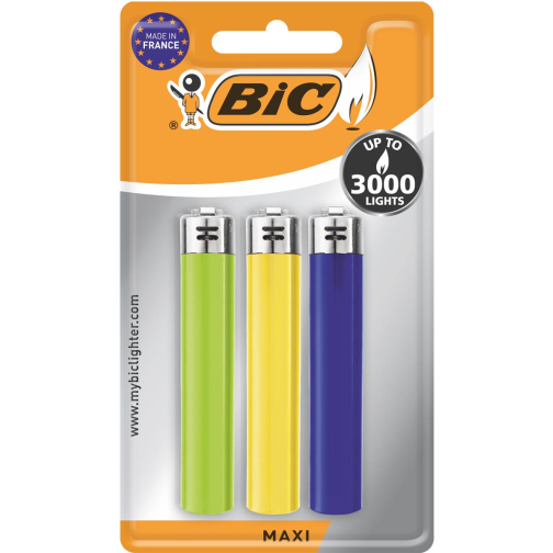 BIC Maxi vuursteen aansteker, geassorteerde kleuren, blister van 3 stuks