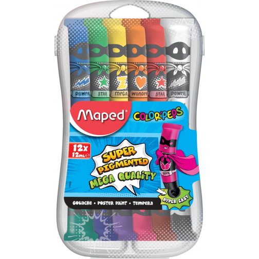 Maped plakkaatverf Color'Peps, 12 ml, 12 tubes in een plastic etui