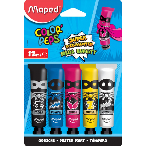 Maped plakkaatverf Color'Peps, 12 ml, 5 tubes op blister