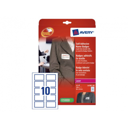 Naambadge etiket Avery L4787-20 80x50mm blauw kader 200stuks