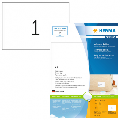 Etiket HERMA 8690 148.5x205mm premium wit 400stuks