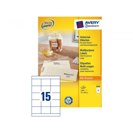 Etiket Avery Zweckform 3669 70x50.8mm wit 1500stuks