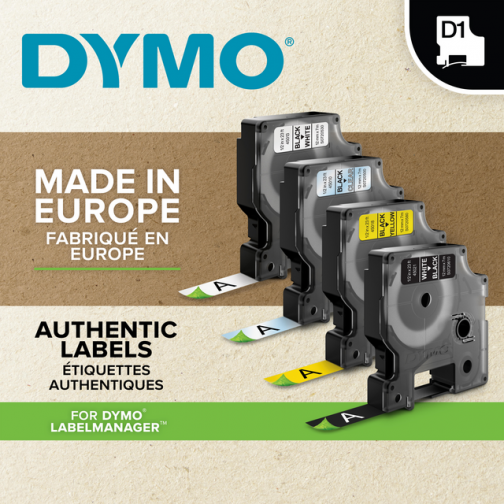 Labeltape Dymo 45803 D1 19mm x7m zwart op wit 10rol