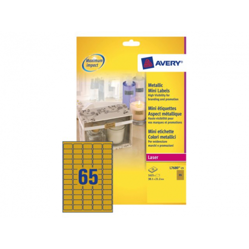 Etiket Avery L7680-25 38.1x21.2mm goud 1625stuks