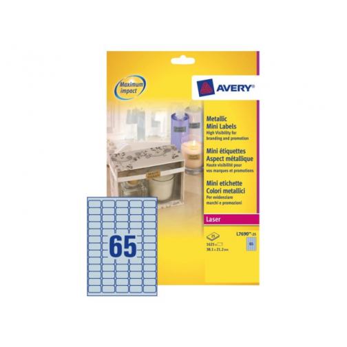 Etiket Avery L7690-25 38.1x21.2mm zilver 1625stuks