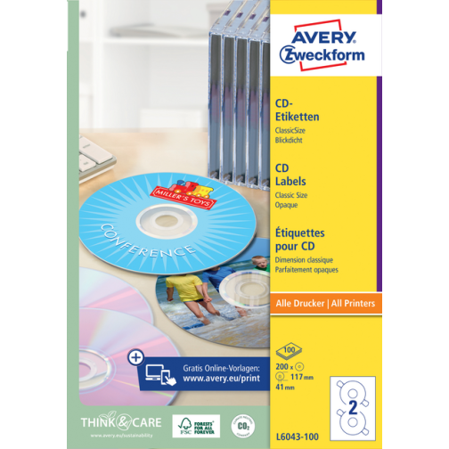 Etiket Avery L6043-100 CD wit 200 stuks